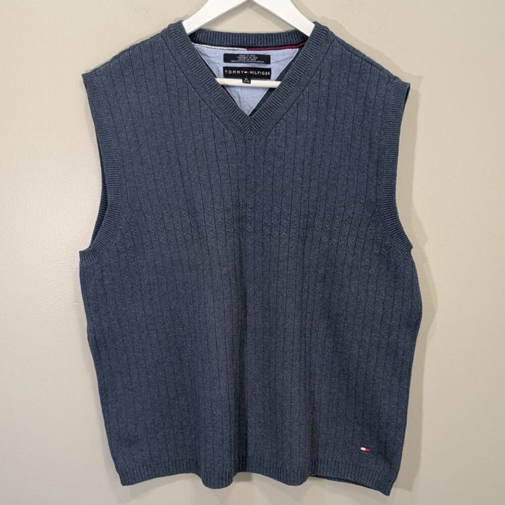 Tommy Hilfiger Sweater Vest Mens Blue Office Academia Casual Classic - Size XL